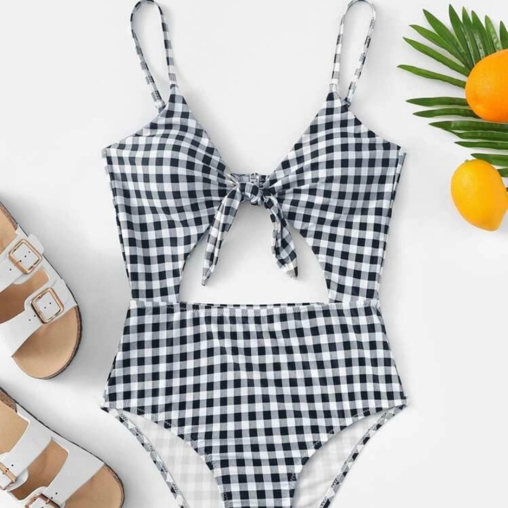 Gingham pattern one piece bathing suit- Size Small